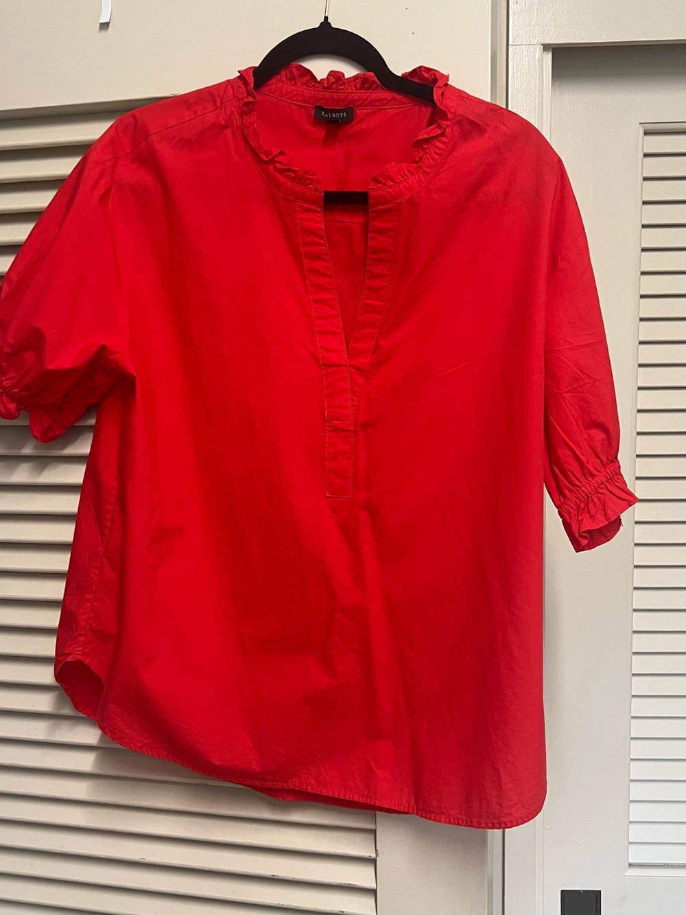 Talbots Red Ruffle-Neck Blouse Lg - Picture 3 of 3